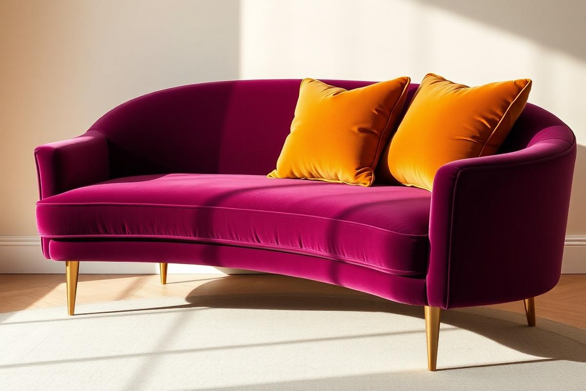 Custom aubergine velvet sofa