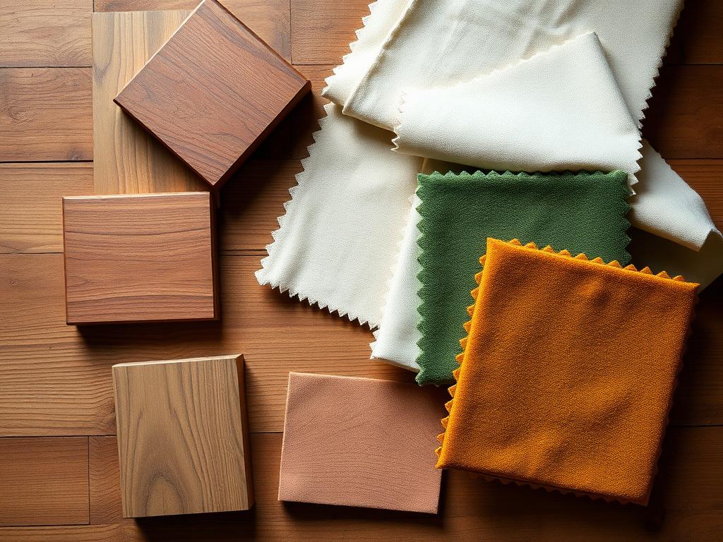 Tropical hardwood samples and fabric swatches