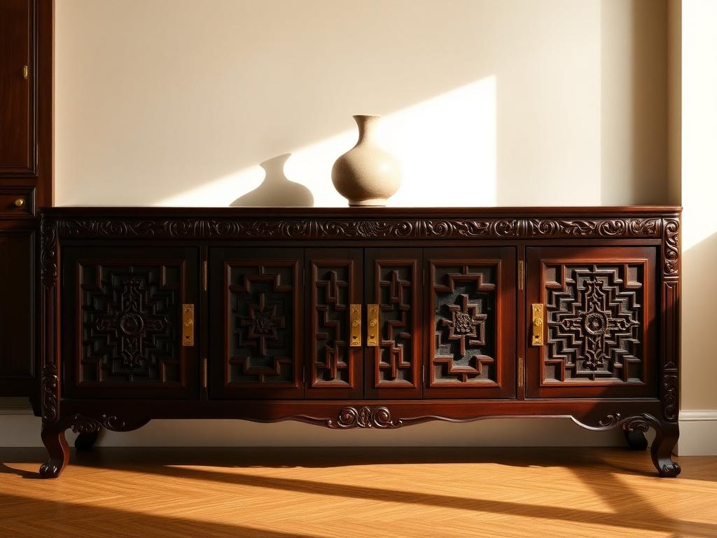 Bespoke Peranakan-inspired carved wooden sideboard