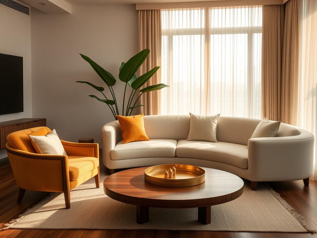 Modern Malaysian living room with cream linen sofa